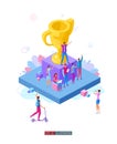 Best team ever concept. Goal achievement. Golden cup. Successful teamwork. Template for your design works. Vector graphics. Royalty Free Stock Photo